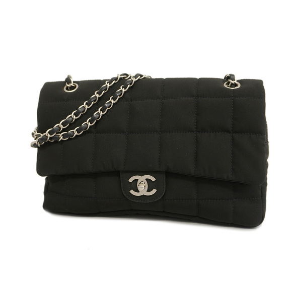 Chanel Shoulder Bag Chocolate Bar Chain Nylon Black Silver - Picture 1 of 9